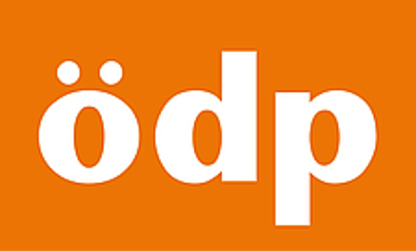 Logo der ÖDP weiße Schrift auf Orange